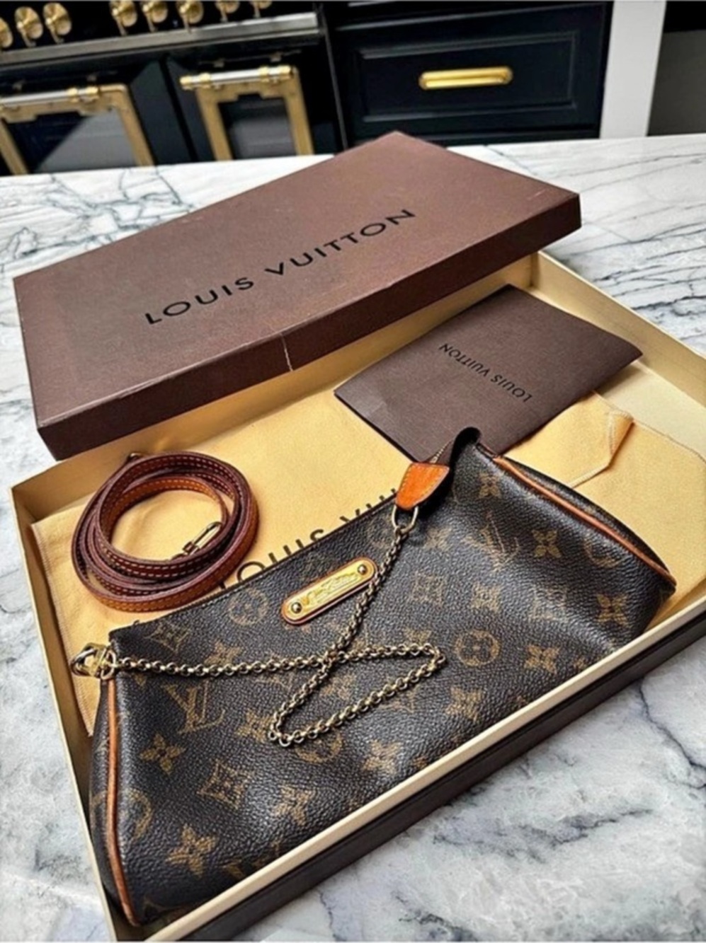 Louis Vuitton Pochette Accessoires Monogram Crossbody Bag Brown & Gold